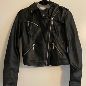 Faux leather jacket with hood